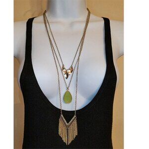 Trendy Fashionista Multi Tier Necklace Removable Layers Gold Tone Chain.